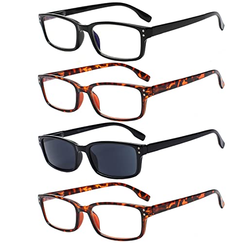 Kerecsen 4 Pack Reading Glasses for Men and Women with Spring Hinges, Lightweight Black Rectangular Readers Eyeglasses (2Tortoise 1Black 1Gray Lens, 3.00) - Image 1