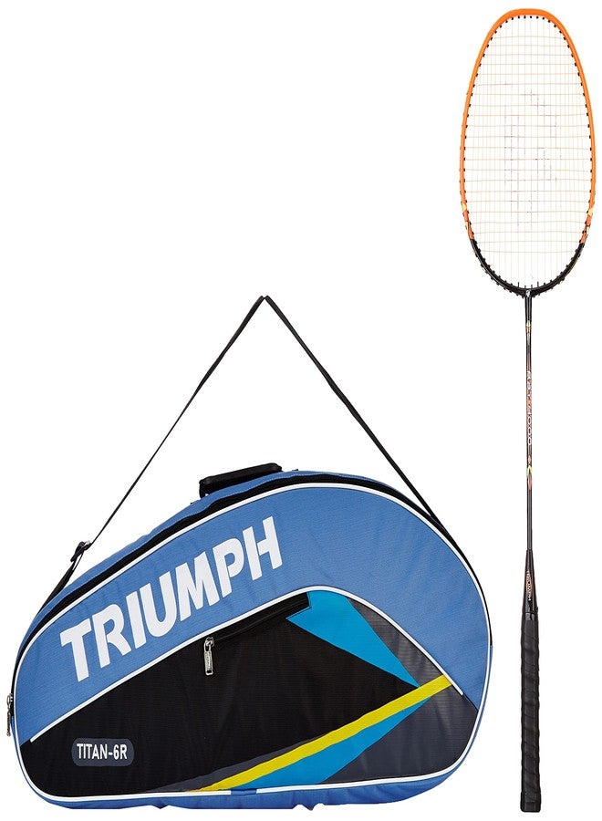 ترايامف مضرب تنس الريشة Triumph Ray-4000 قطعة واحدة خفيف الوزن مع حقيبة تنس الريشة Titan-6R ذات قسمين، لون أزرق سماوي/أسود - Image 1