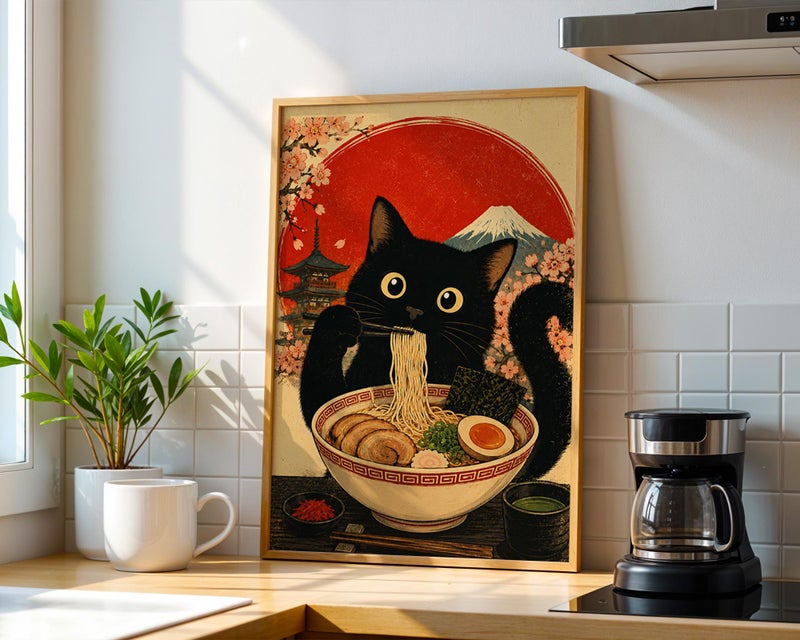 TNESSENTIAL Ramen Poster, Funny Cat Wall Art, Japanese Food Print, Animal Artwork, Kitchen Decor, Cat Poster - Image 5