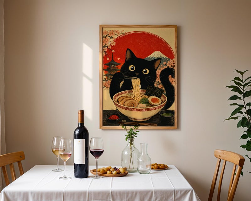 TNESSENTIAL Ramen Poster, Funny Cat Wall Art, Japanese Food Print, Animal Artwork, Kitchen Decor, Cat Poster - Image 2