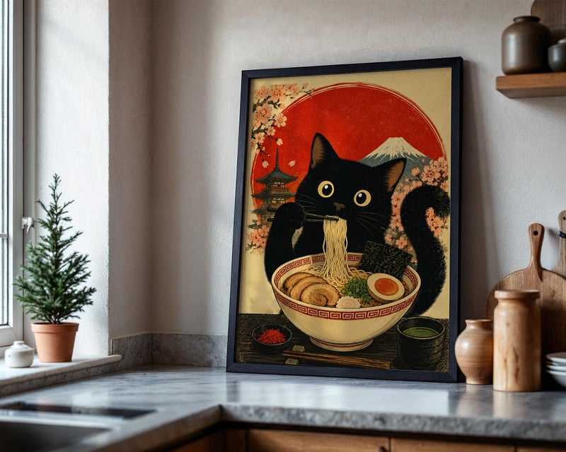 TNESSENTIAL Ramen Poster, Funny Cat Wall Art, Japanese Food Print, Animal Artwork, Kitchen Decor, Cat Poster - Image 3