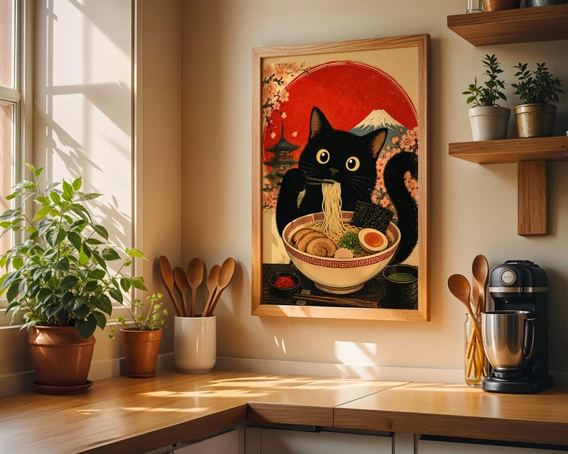 TNESSENTIAL Ramen Poster, Funny Cat Wall Art, Japanese Food Print, Animal Artwork, Kitchen Decor, Cat Poster - Image 4