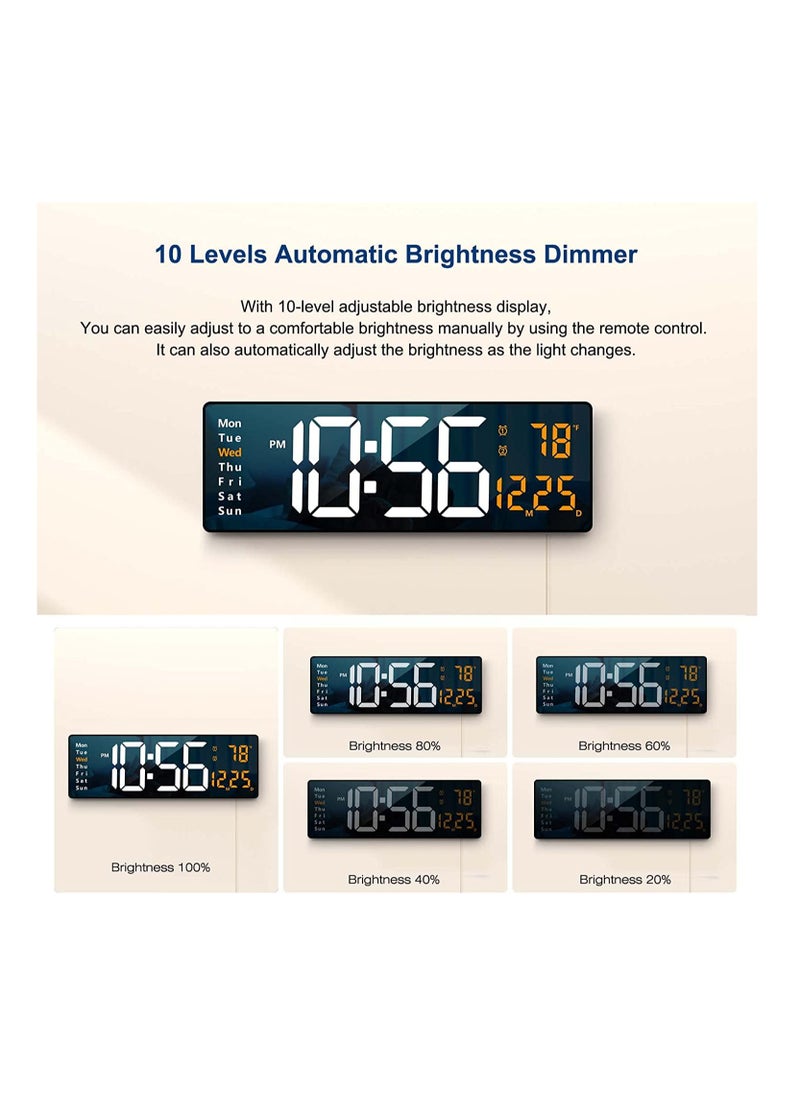 XICEN - Digital Wall Clock Large Display, 16.2 Inch Large Wall Clocks, LED Digital Clock with Remote Control for Living Room Decor, Automatic Brightness Dimmer Big Clock with Date Week Temperature - Image 1