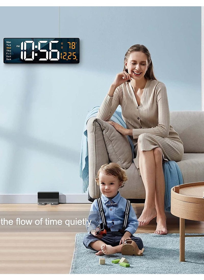 XICEN - Digital Wall Clock Large Display, 16.2 Inch Large Wall Clocks, LED Digital Clock with Remote Control for Living Room Decor, Automatic Brightness Dimmer Big Clock with Date Week Temperature - Image 1