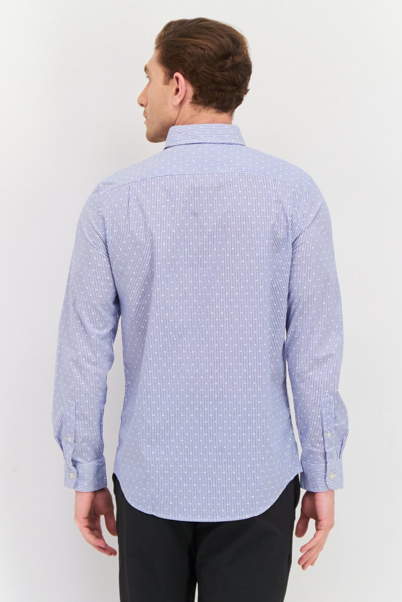 Chaps Men Straight Fit Long Sleeve Stripe Casual Shirt, Blue/White - Image 3