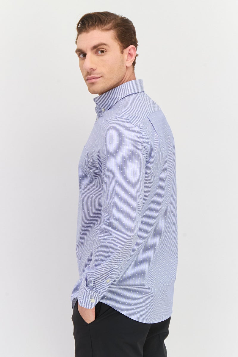 Chaps Men Straight Fit Long Sleeve Stripe Casual Shirt, Blue/White - Image 2