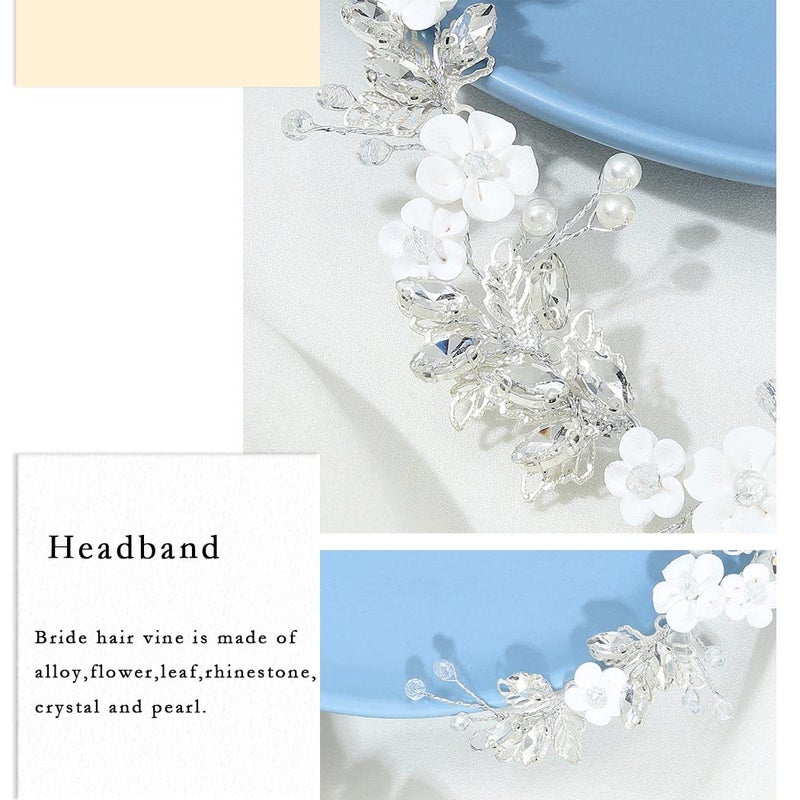GORAIS Flower Bride Wedding Hair Vine Crystal Bridal Pearl Headpiece Prom Leaf Hair Accessories for Women and Girls - Image 3