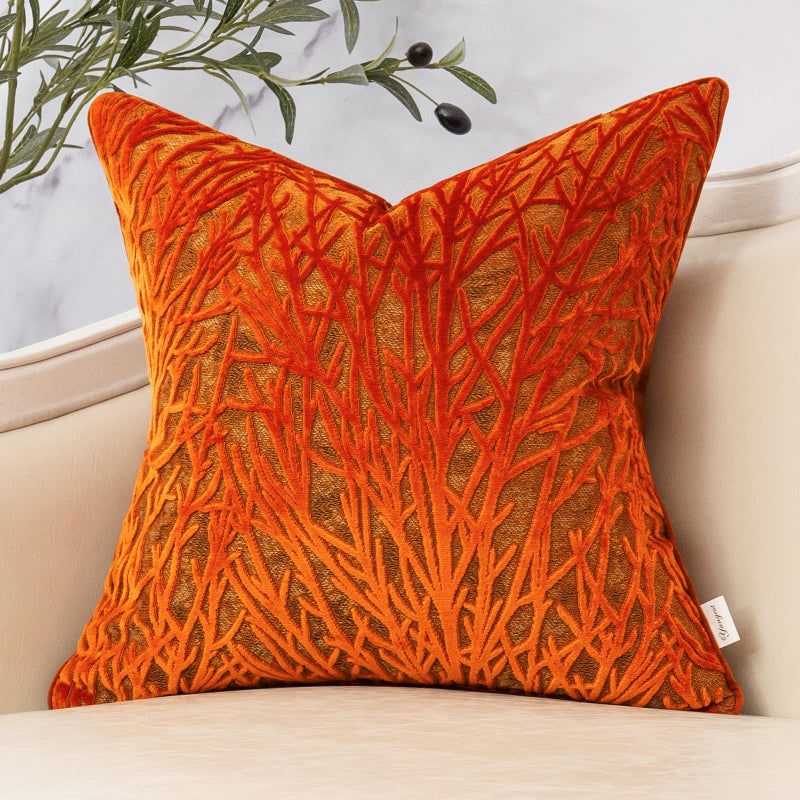 Yangest Burnt Orange Twigs Throw Pillow Cover Branches Velvet Cushion Case Neutral Pillowcase for Sofa Couch Bedroom Living Room Home Decor,18x18 Inch - Image 1