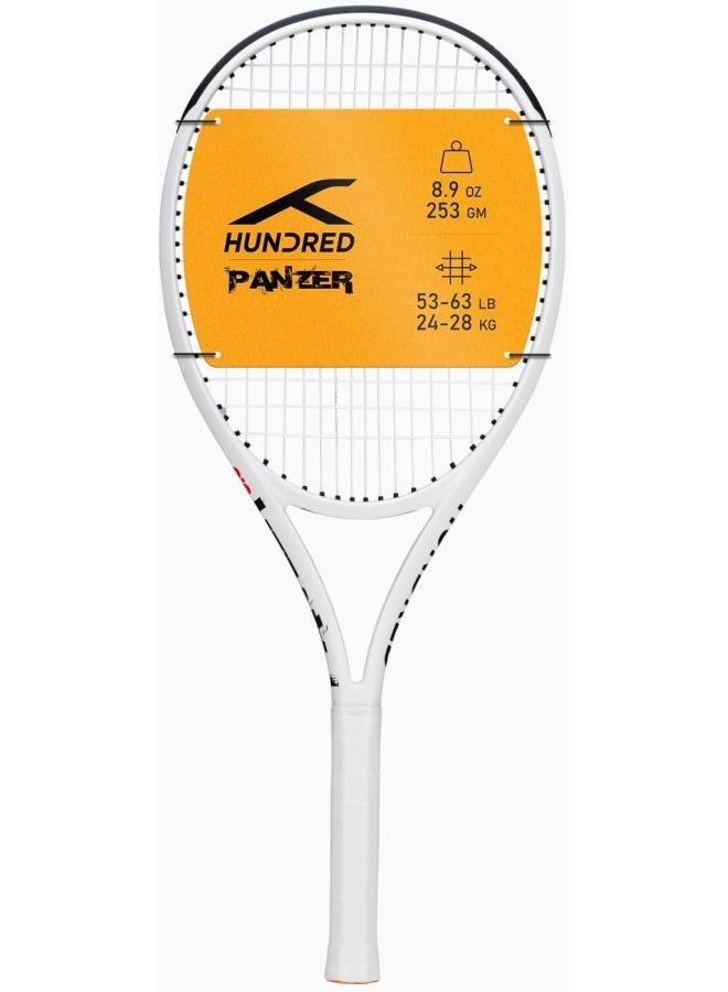 HUNDRED Panzer Strung Tennis Racket With Full Cover | 3 Points Head Heavy | Grip Size 2 (4 1/4 Inches) | 253 Grams (White) - Image 1