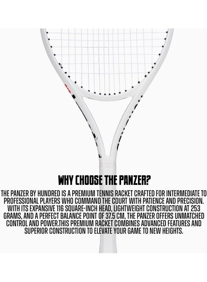 HUNDRED Panzer Strung Tennis Racket With Full Cover | 3 Points Head Heavy | Grip Size 2 (4 1/4 Inches) | 253 Grams (White) - Image 5