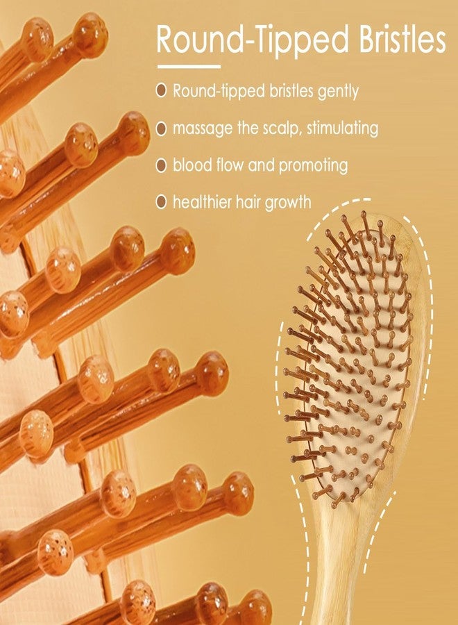 Defflo Wooden hair brush for Women & Men, Natural Bamboo Hairbrush for Hair Growth, Bristles Detangling Paddle hair brushes for men women Curly hair, Hairbrush for Massaging Scalp with flat paddle brush comb - Image 5