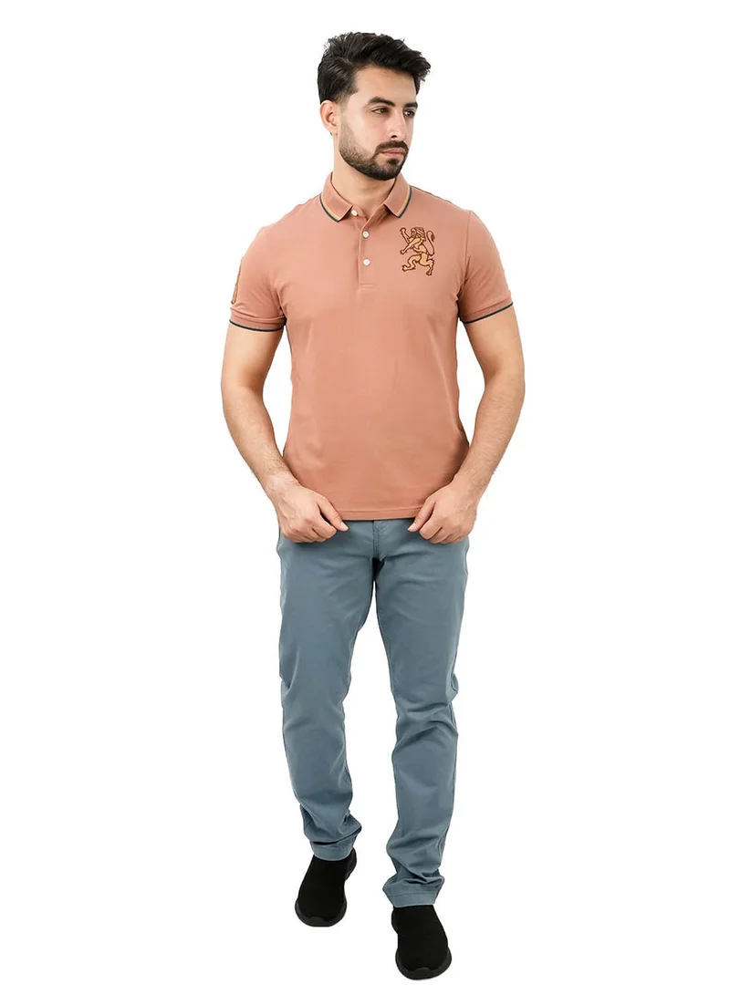 جيوردانو بولو رجالي بنقش أسد ثلاثي الأبعاد بقصة ضيقة وتطريز جريء من قماش البيكيه الفاخر