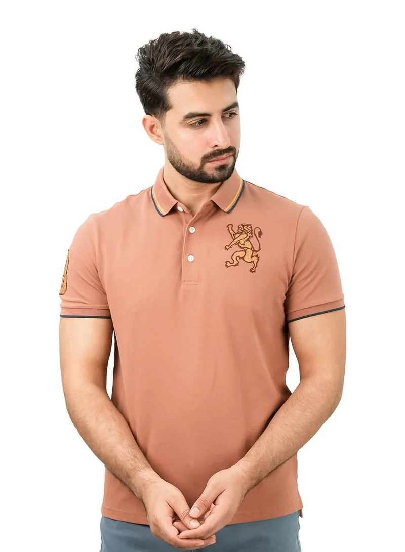 Men's 3D Lion Polo: Slim Fit, Bold Embroidery, Premium Pique