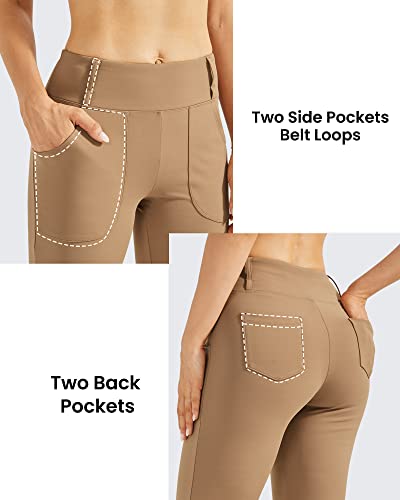 G4Free Flare Leggings for Woman Fleece High Waisted Work Pants Business Casual Trousers with Pockets Office Wear(Brown,XL,31") - Image 4