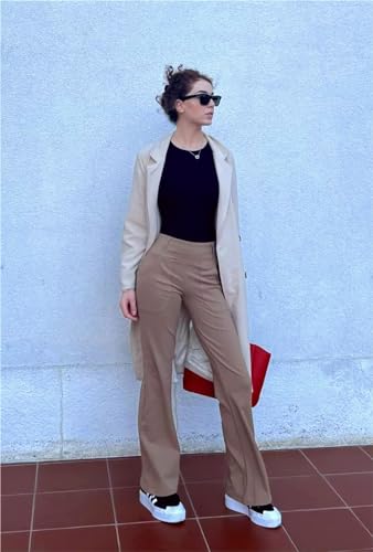 G4Free Flare Leggings for Woman Fleece High Waisted Work Pants Business Casual Trousers with Pockets Office Wear(Brown,XL,31") - Image 2