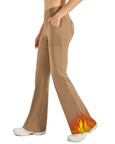 G4Free Flare Leggings for Woman Fleece High Waisted Work Pants Business Casual Trousers with Pockets Office Wear(Brown,XL,31") - Image 5