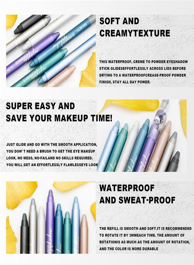RoseFlower 8 Colors Glitter Eyeshadow Stick Colorful Set, Waterproof Eye Shadow Sticks, Cream Eyeshadow Pencil Makeup Set, High Pigmented Waterproof & Long Lasting Contour Stick, EyeLiner Makeup for Women - Image 2