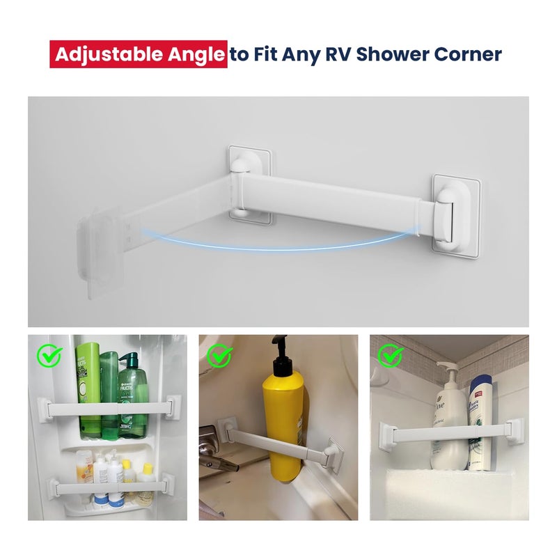 Safoner Adjustable RV Shower Corner Storage Bar- Durable Aluminum RV Corner Caddy for Shower Organization- Essential RV Bathroom Accessory- 3 Packs - Image 4