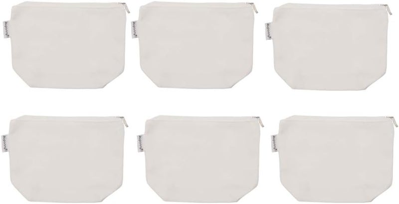 100% Cotton 12oz Canvas Zipper Cosmetic Makeup Jewlery Pouch Coin Cash Purse Change Holder 6-Pack White