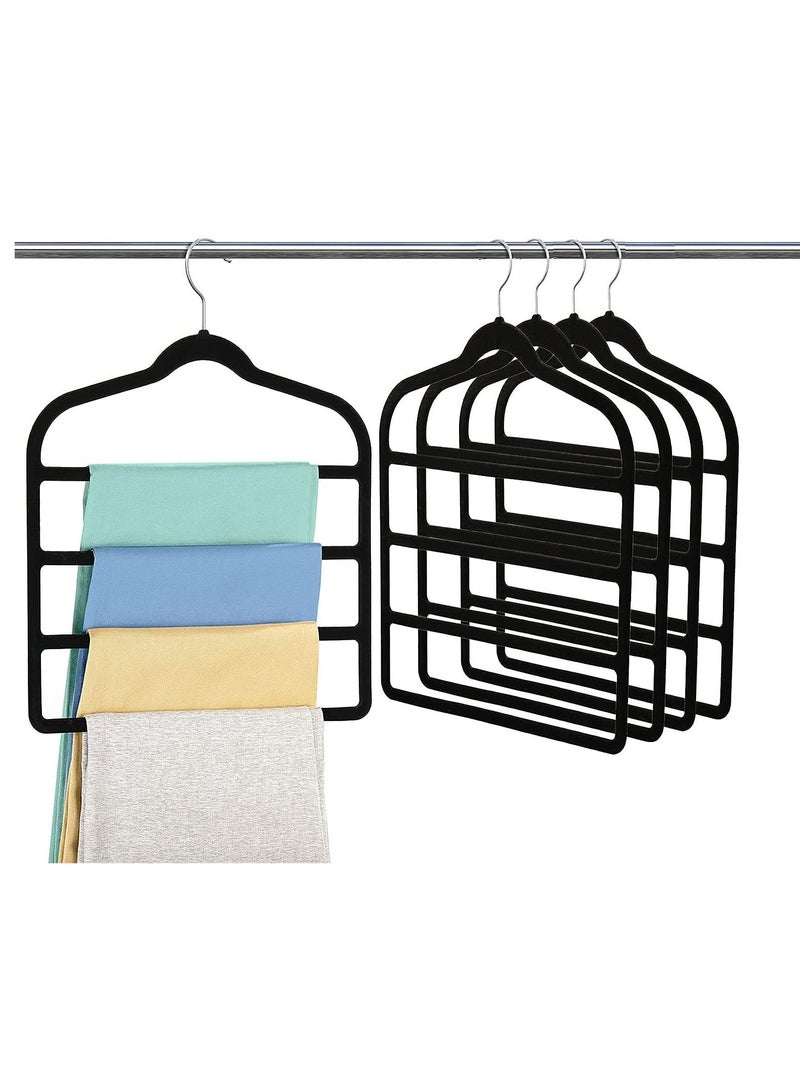 SYOSI Pants Hangers 4-Tier Velvet Multi-Layer Swing Arm Pants Hangers (5 Pack Black) Space-Saving Non-Slip Closet Organizers for Pants Jeans Scarves Trousers Ties Towels and Silk Clothes (M Size) - Image 1