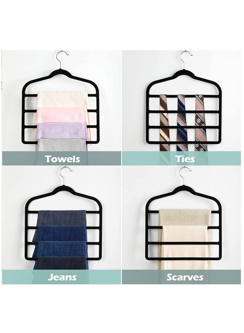 SYOSI Pants Hangers 4-Tier Velvet Multi-Layer Swing Arm Pants Hangers (5 Pack Black) Space-Saving Non-Slip Closet Organizers for Pants Jeans Scarves Trousers Ties Towels and Silk Clothes (M Size) - Image 5