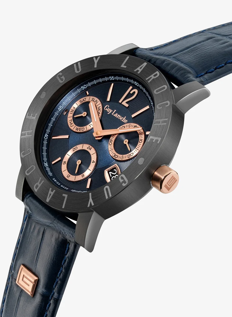 Guy Laroche Alex Watch for Men with Blue Genuine Leather Strap 42 mm 5 Atm