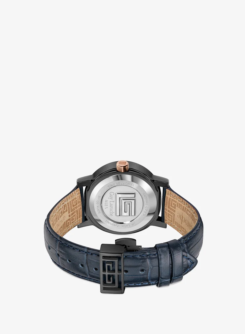 Guy Laroche  Alex Watch for Men with Blue Genuine Leather Strap 42 mm 5 Atm for Men | Best Price UAE