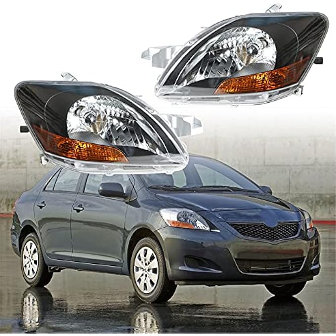LABLT Headlights Replacement For 20072011 Toyota Yaris Sedan Black Housing Projector Headlights Pair LeftRight Side Passenger Driver Side - Image 1
