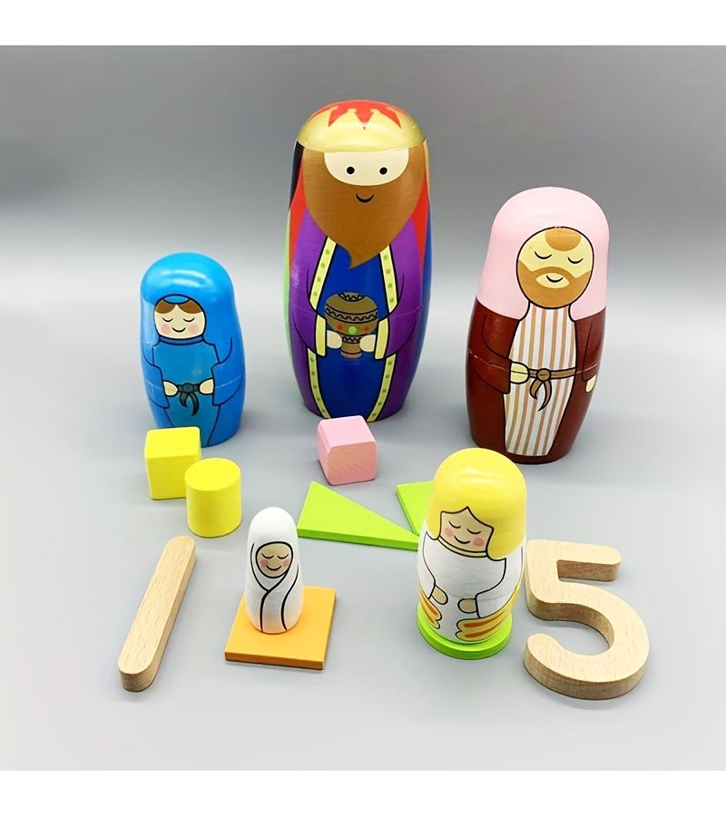 Three Wise Men Nestling Dolls Set 5 Pieces Handmade Gifts for Home Decor - Image 4