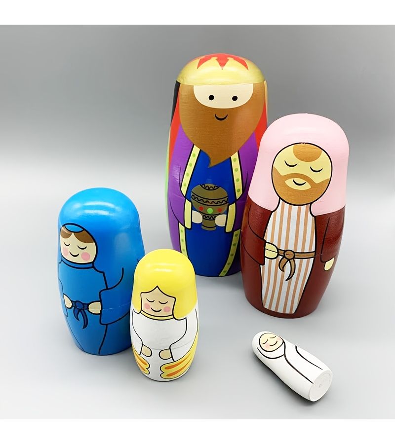 Three Wise Men Nestling Dolls Set 5 Pieces Handmade Gifts for Home Decor - Image 5
