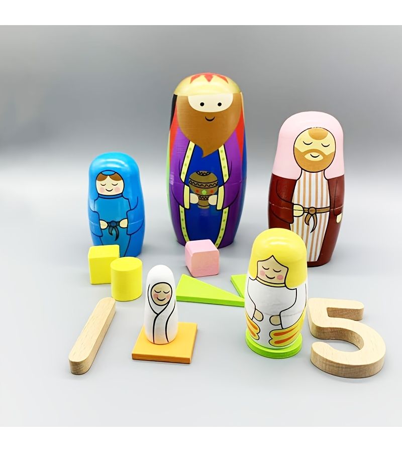 Three Wise Men Nestling Dolls Set 5 Pieces Handmade Gifts for Home Decor - Image 3