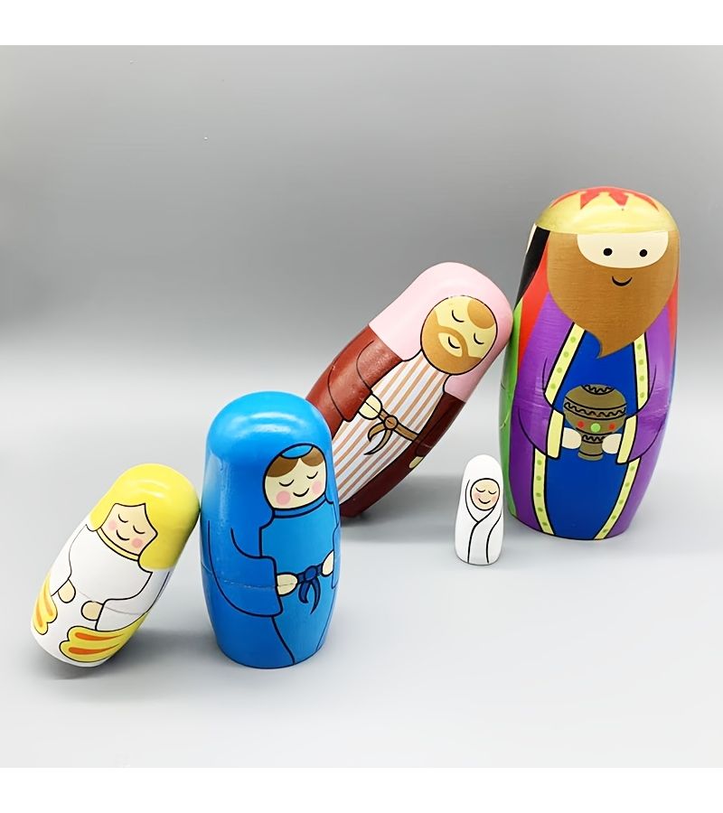 Three Wise Men Nestling Dolls Set 5 Pieces Handmade Gifts for Home Decor - Image 1