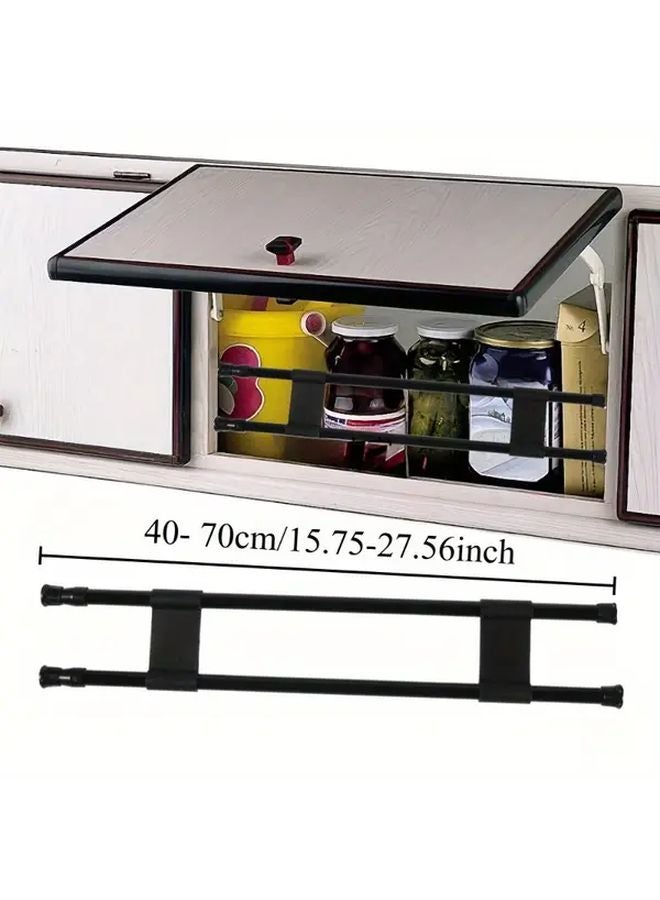 Black Adjustable Telescopic Pole And Fixed Rack RV Kitchen Cabinet Organizer - Image 4