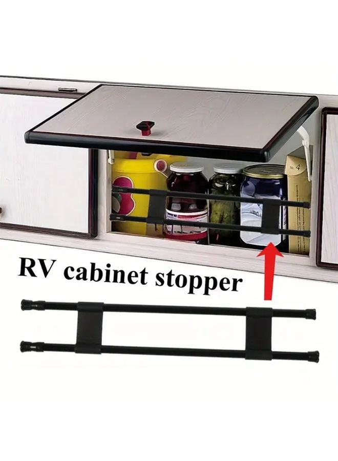 Black Adjustable Telescopic Pole And Fixed Rack RV Kitchen Cabinet Organizer - Image 3