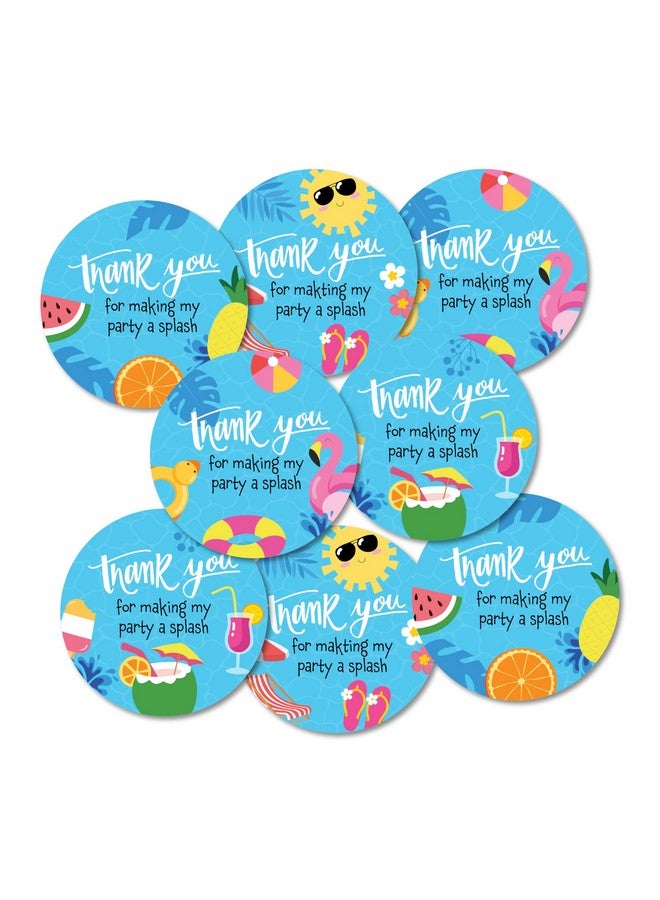 weRevel Swimming Pool Theme Thank You Party Stickers, 40 Count, 2 Inches, Round, 4 Unique Designs, Matt-Finish Paper