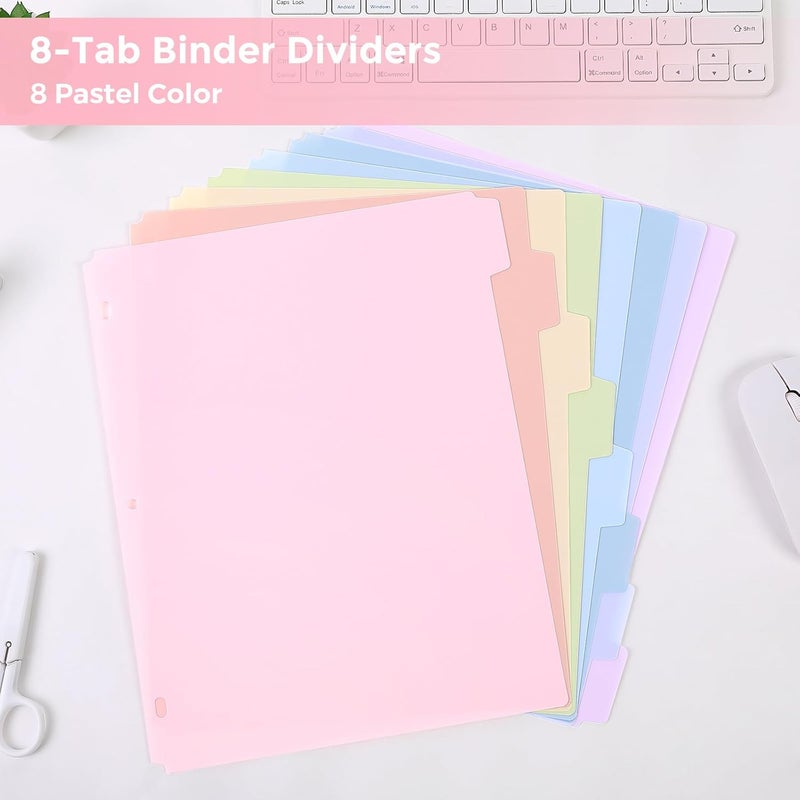 Skydue Durable Plastic 8-Tab Dividers,6sets,Big Tab Dividers for 3 Ring Binder, Write&Erase 3 Ring Binder Dividers with Tabs,with Sticker Labels，Pink - Image 4