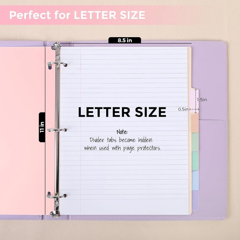 Skydue Durable Plastic 8-Tab Dividers,6sets,Big Tab Dividers for 3 Ring Binder, Write&Erase 3 Ring Binder Dividers with Tabs,with Sticker Labels，Pink - Image 2