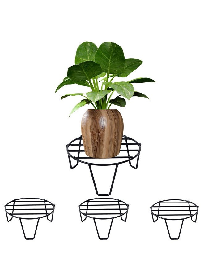 ORILEY Oriley Plant Round Stand Galvanised Metal Flower Pot Holder Indoor Gamla Support Corner Rack Outdoor Display Shelf for Home Garden Balcony Decoration - (Pack of 4, Black)  - Image 3