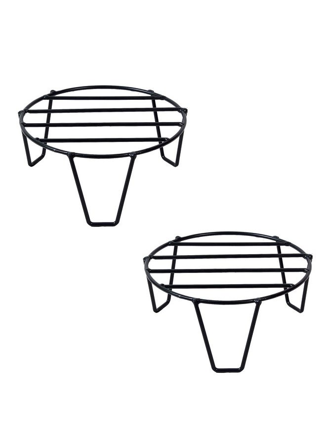 ORILEY Oriley Plant Round Stand Galvanised Metal Flower Pot Holder Indoor Gamla Support Corner Rack Outdoor Display Shelf for Home Garden Balcony Decoration - (Pack of 4, Black)  - Image 2