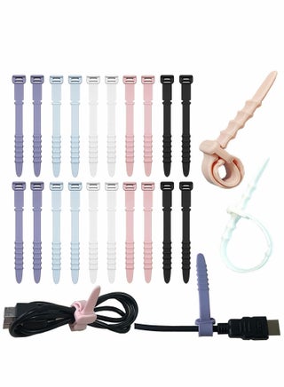 Cable Ties, Silicone Zip Reusable Rubber Ties Straps, for Wire Management, Elastic Organizer, Home Office Table Desk. 4.5”, 20pcs (White, Black, Pink, Purple, Blue) - pzsku/Z83B81E23B309798E0755Z/45/_/1670941902/06cbc5a3-4ac0-4d36-96e2-23a690da7716