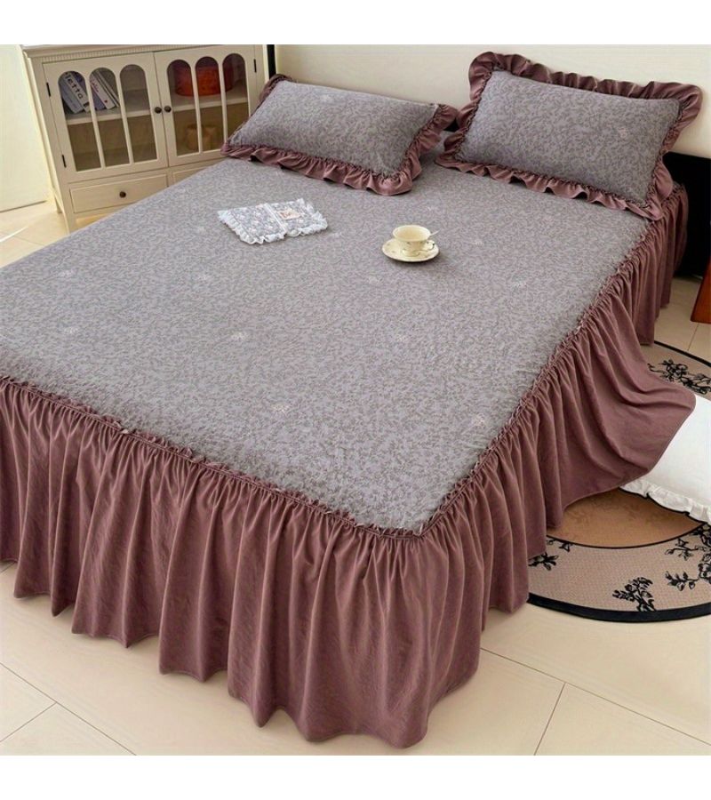 Queen Size Water Washable Double Layer Gauze Bed Skirt - Image 1