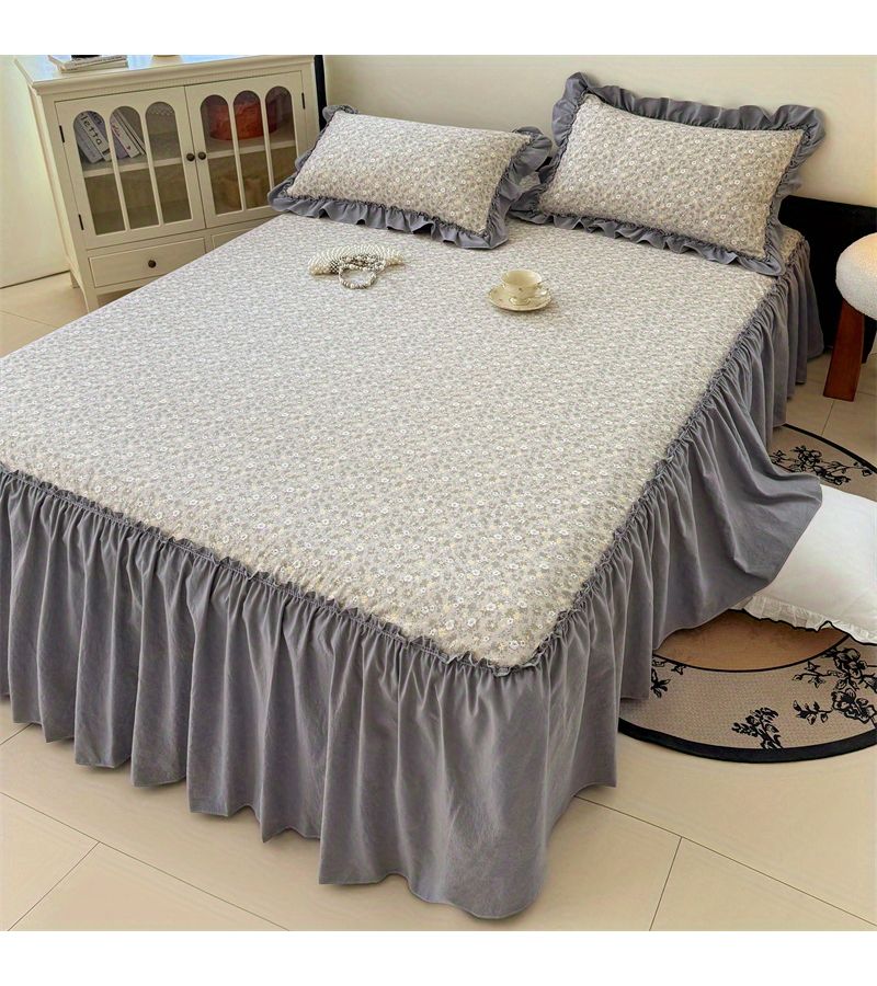Queen Size Water Washable Double Layer Gauze Bed Skirt - Image 2