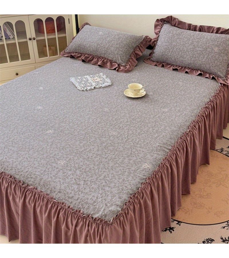Queen Size Water Washable Double Layer Gauze Bed Skirt - Image 5