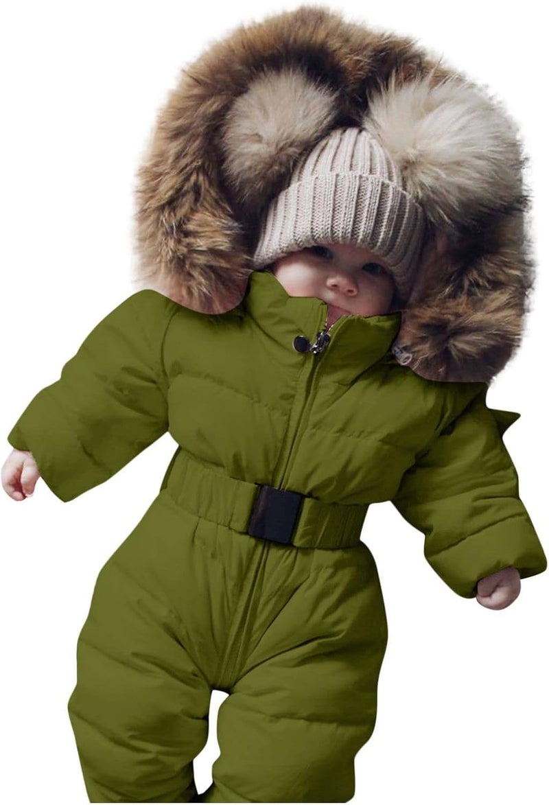 cheekyglo Toddler Baby Boy Girl Coat Jumpsuit with Faux Collar Hood, Warm Infant Baby Winter Infant Jacket Outerwear - Image 4