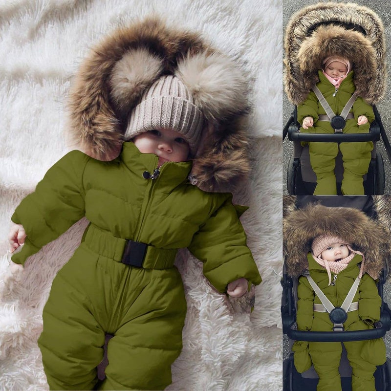cheekyglo Toddler Baby Boy Girl Coat Jumpsuit with Faux Collar Hood, Warm Infant Baby Winter Infant Jacket Outerwear - Image 2