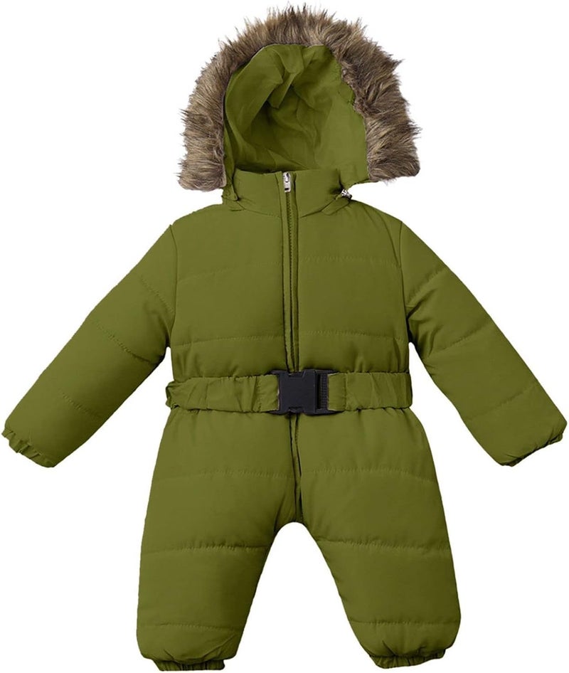 cheekyglo Toddler Baby Boy Girl Coat Jumpsuit with Faux Collar Hood, Warm Infant Baby Winter Infant Jacket Outerwear - Image 3