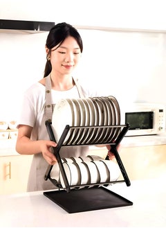 Generic Two-Tier Dish Organizer With An X-Shaped Leak-Proof Drawer, Small Dish Drying Rack For Efficiently Organizing Plates In Your Kitchen Setup  - Image 1