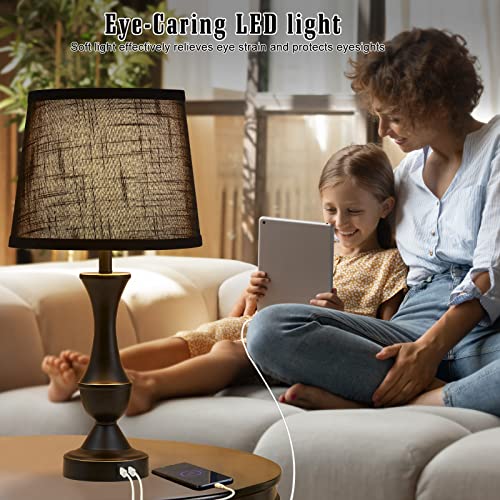 Luvkczc Black Touch Table Lamps Set of 2, 22" Tall Bedside Lamps with USB C+A Charging Ports, Nightstand Lamps for for Bedroom, Living Room, Office, with Black Lampshade, LED Bulb Included - Image 4