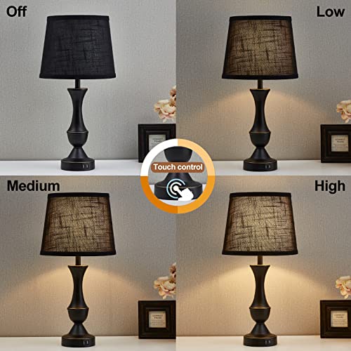 Luvkczc Black Touch Table Lamps Set of 2, 22" Tall Bedside Lamps with USB C+A Charging Ports, Nightstand Lamps for for Bedroom, Living Room, Office, with Black Lampshade, LED Bulb Included - Image 2