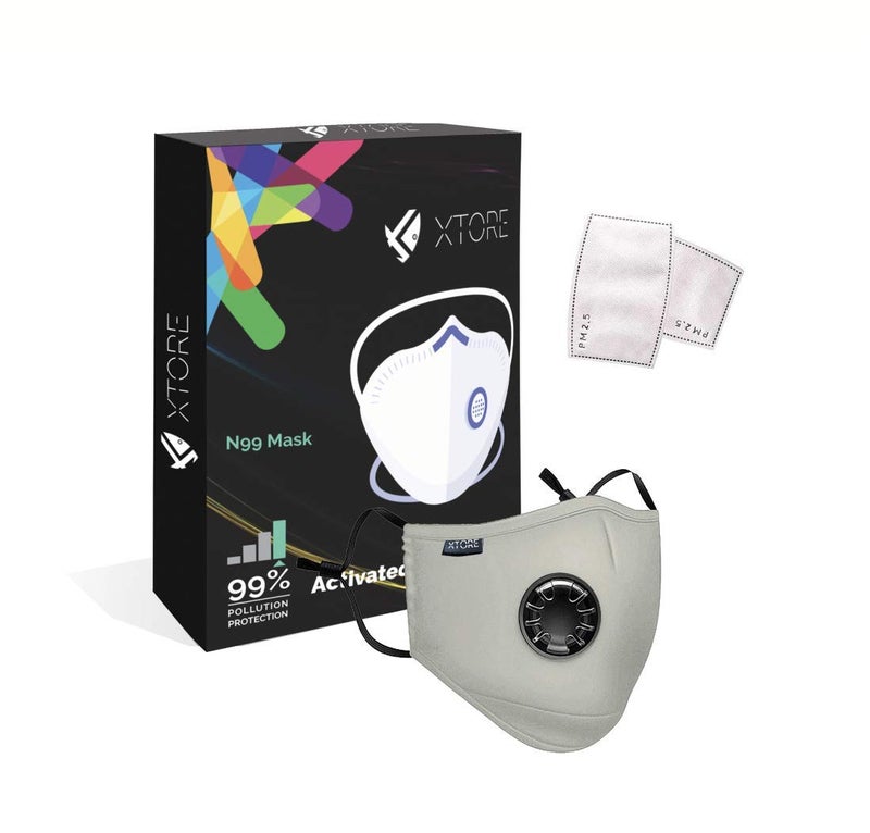 Xtore Certified N99 FDA CE Washable Mask with Replaceable 5 layer filter 1 mask 2 Filter Cloud Grey - Image 1
